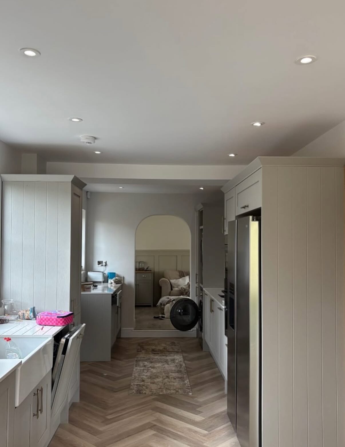 Downlights installed through a kitchen and hallway in a Northampton home